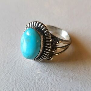Running Bear Vintage Sterling 925 Genuine Turquoise Ring Size 6.5